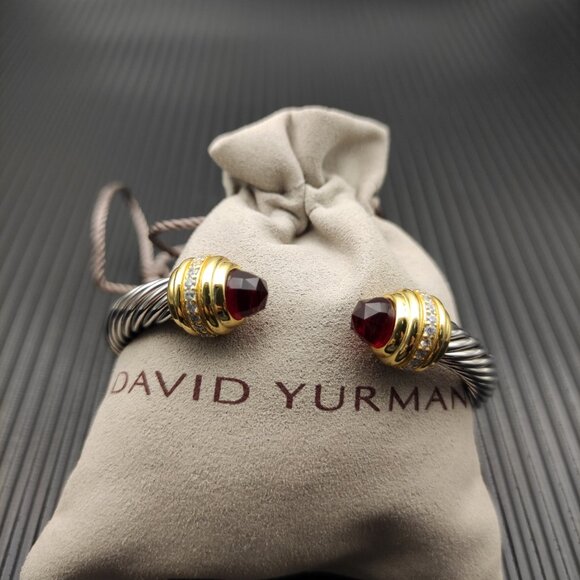 NEW Gold-plated Sterling Silver and Red Diamond Bracelet 7mm - Picture 3 of 4